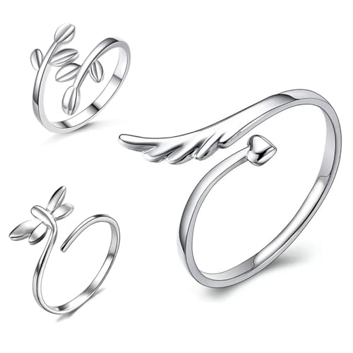 OUNONA 3stücke Aesthetische Ringe Für Frauen Und Teenager-mädchen Verstellbare Offene Ringe Aus Kupfer Statement-ring Mit Flügel Design Cool Für Abendpartys Und Alltag von OUNONA
