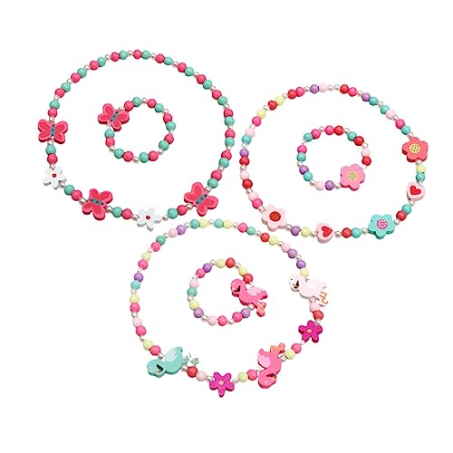 OUNONA 3sätze Holzperlen Halskette Set Mädchen Junge Mädchen Armband Schmuck Holzperlen Set Mit Dekorativen Halsketten Und Armbändern Für Kleine von OUNONA