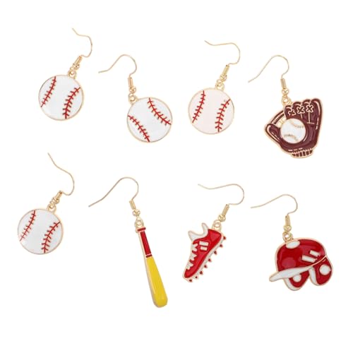 OUNONA 4 Paar Asymmetrische Baseball Ohrringe Baseballschläger und Hut Design Leichte Sport Accessoires für Mädchen und Teens Ohrhänger für Alltag und Partys von OUNONA
