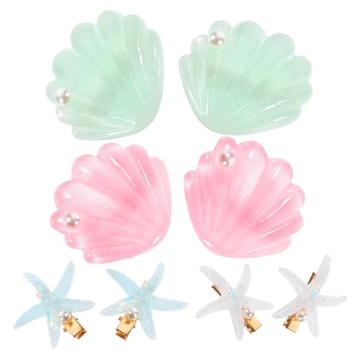 OUNONA 4 Paare Kleine Haarklammern für Mädchen Muschel und Seestern Design Leichte Rutschfeste Haarspangen Haarschmuck für Frauen Teiliges von OUNONA