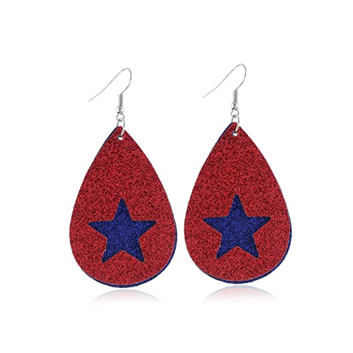OUNONA 4 Paare PU Ohrringe Wassertropfenform Doppelter Sternanhänger Unabhängigkeitstag Ohrstecker Damen Modischer Schmuck Zufälliges Muster von OUNONA