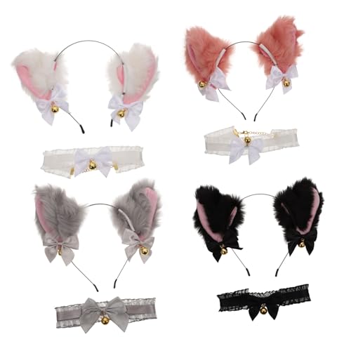 OUNONA 4 Sätze Teiliges Cat Ear Cosplay Set mit Glocken Stirnband und Halsband Wiederverwendbar aus Hochwertigem Vielseitig Einsetzbar für Party Kostümzwecke von OUNONA