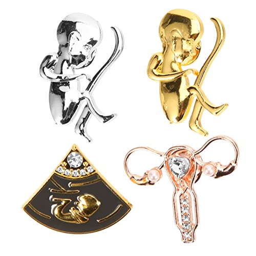 OUNONA 4 Stck Teiliges Metall Broschen mit Gebärmutter Design Robuste Anstecknadeln für Damenkleidung Einzigartiger Körperorgan Schmuck Fest Haftend Langlebig Geschenkidee für Frauen von OUNONA