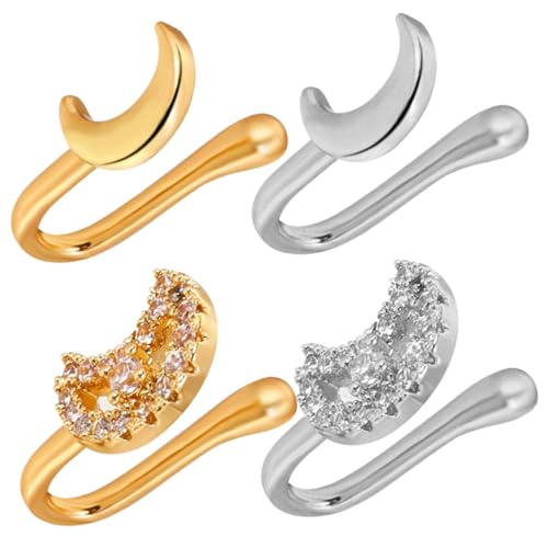 OUNONA 4 Stck Teiliges Nicht Durchbohrte Nasenringe Mond Design Zirkonia Verziert Nasenklammern Dünn Leicht Clip Nasenclip Schmuck für Damen und Mädchen von OUNONA