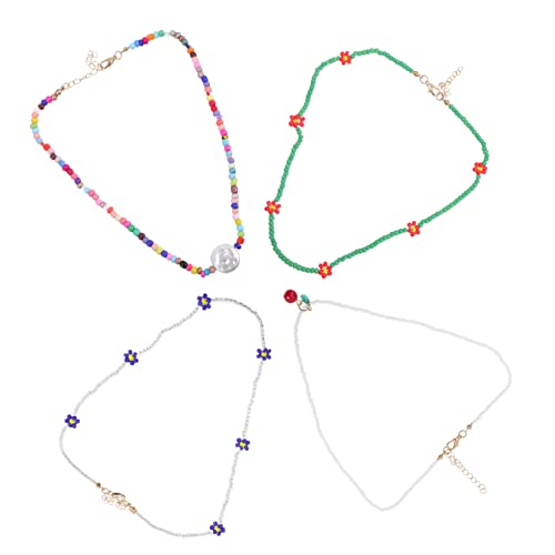 OUNONA 4 Stück Boho Teiliges Perlenkette Bunte Leichte Beaded Choker Halsketten für Teen Mädchen Strand Schmuck Modisch Vielseitig von OUNONA