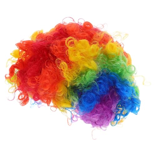 OUNONA 4 Stück Bunte Afro Perücken Kurz Lockig Voluminös Disco Clown Cosplay Party Halloween Karneval Kostüm Zubehör für Damen und Herren von OUNONA