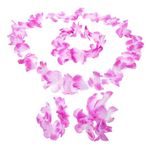 OUNONA 4 Stück Hawaiianisches Teiliges Set Stoffblumen Kopfbändern Halskette und Armbändern Tropisches Luau Party Accessoire Vielseitig Tragbar als Haarband Schmuck für Strand von OUNONA