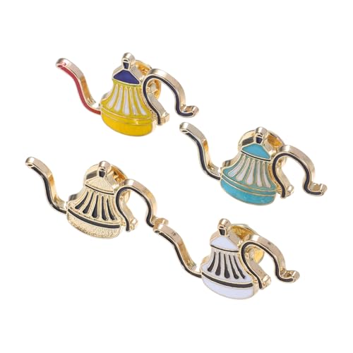 OUNONA 4 Stück Kaffee Lapel Pins aus Langlebiger Leichte Stilvolle Teekannen Broschen für Rucksäcke Cafés Meetings Kaffeeliebhaber Accessoires in Weiß Gelb Blau Schwarz von OUNONA