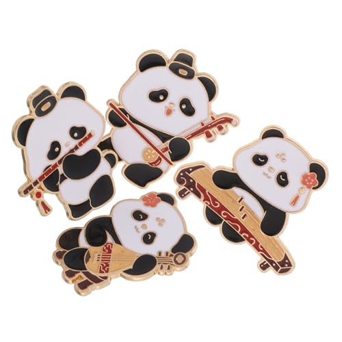 OUNONA 4 Stück Panda Emaille Anstecknadeln mit Chinesischem Musikinstrument Design Leichte Metallbroschen Verspielte Cartoon-motive Langlebig für Rucksäcke Pullover Hemden und Kleider von OUNONA