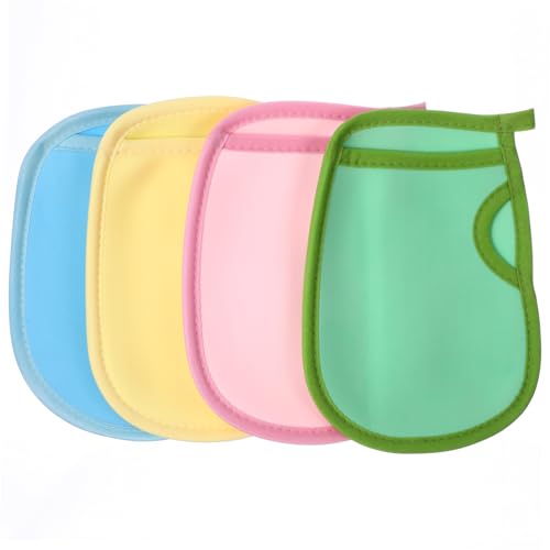 OUNONA 4 Stück Peelinghandschuhe Für Körperpeeling Waschbar Exfoliating Duschhandschuhe Für Sanfte Hautreinigung Für Erwachsene Und Kinder Badeschrubber Handschuhe in Blau Pink Grün von OUNONA