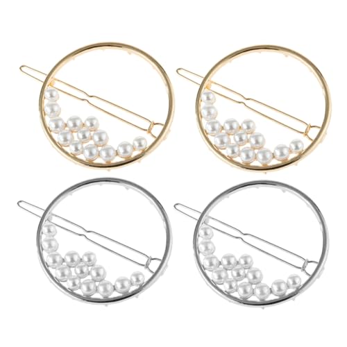 OUNONA 4 Stück Runde Hoops Haarklammern Hohle mit Perlen Damen Haarschmuck für Hochzeit Party Alltag Langlebige Stilvolle Silber Goldfarbene Clips von OUNONA