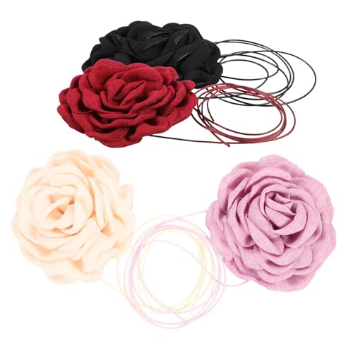 OUNONA 4 Stück Teiliges Damen Choker Großen Stoff rosen Modische Halsketten in Leichtes Weiches Material Bequeme Halsdekoration für Alltag und von OUNONA