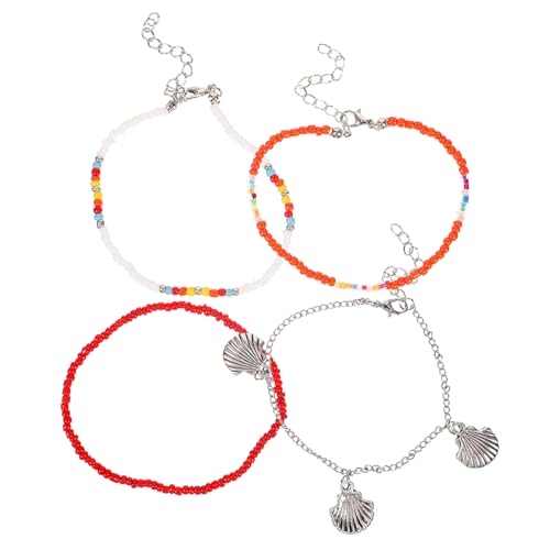 OUNONA 4 Stück Teiliges Damen Fußkettchen Set mit Verstellbarem Design Minimalistische Ankle Bracelets für Teenager Eleganter Strand Schmuck für Verschiedene Kleidungsstile von OUNONA