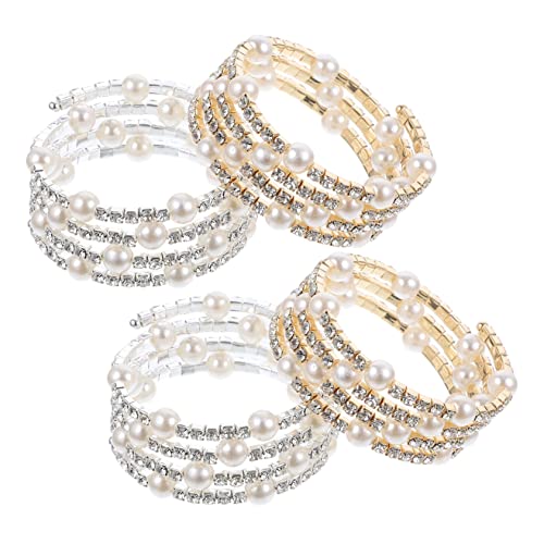 OUNONA 4 Stück Teiliges Damen Spiral Armband Elastisch mit Funkelnden Strasssteinen Leichte Handgelenk Schmuck Dekoration Gold und Silber Modisch und Vielseitig für Alltag und von OUNONA