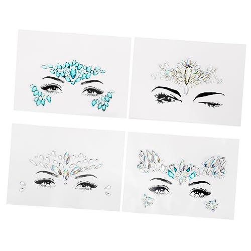 OUNONA 4 Stück Teiliges Glitzer Gesichts Juwelen Selbstklebende Strass Tattoos für Festivals Party Make Up und Kreative DIY Kunst Temporäre Gesichtsaufkleber für Mädchen und von OUNONA