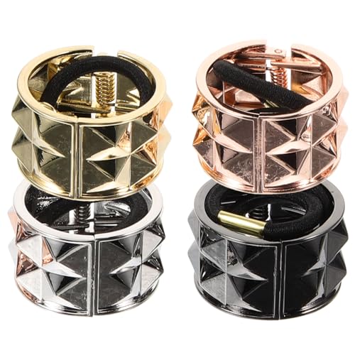 OUNONA 4 Stück Teiliges Haarcuffs mit Diamantnieten Modische Ponytail Holder für Damen und Mädchen Vielseitige Haarschmuck Ropes in Gold Silber Roségold Schwarz für Alltag Party Sport von OUNONA