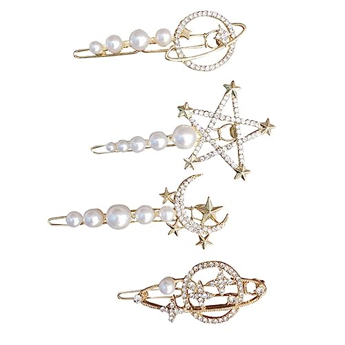 OUNONA 4 Stück Teiliges Haarklammern mit Mond und Stern Design Perlen Haarspangen für Partys Hochzeiten und Besondere Anlässe Haar Accessoire für Mädchen von OUNONA