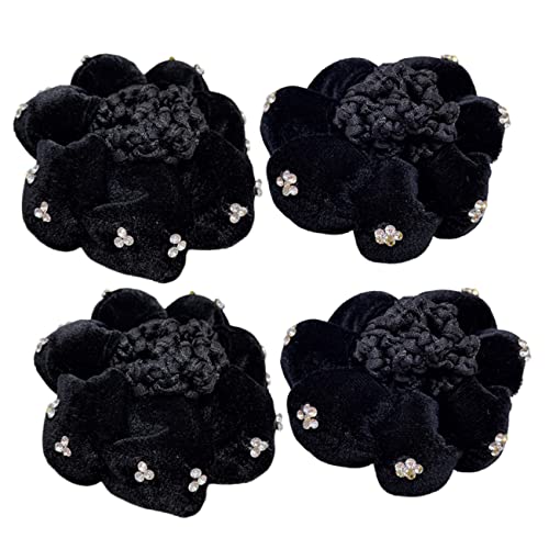 OUNONA 4 Stück Teiliges Haarnetz Dutt Haargummi Damen Elastisches Schwarzes Haarnetz mit Goldener Samtverzierung und Strass Geeignet für Ballett Krankenschwestern Tänzerinnen Stabiler von OUNONA