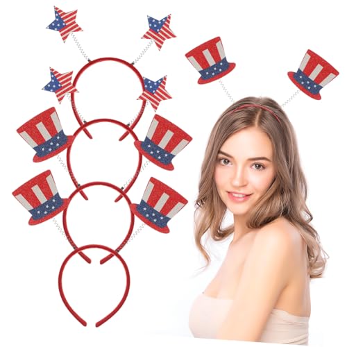 OUNONA 4 Stück Teiliges Haarreif mit Amerikanischer Flagge Patriotisches Stirnband für Festivals und Partys Leichtes Haarschmuck mit Stern und Hüte Motiven für Besondere Anlässe von OUNONA