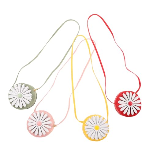 OUNONA 4 Stück Teiliges Mini-Daisy-umhängetaschen Pu-Schultertasche mit Reißverschluss Niedliches Blumenmuster Leichte Kleine Handtasche für Mädchen für Alltag Reisen und Partys von OUNONA