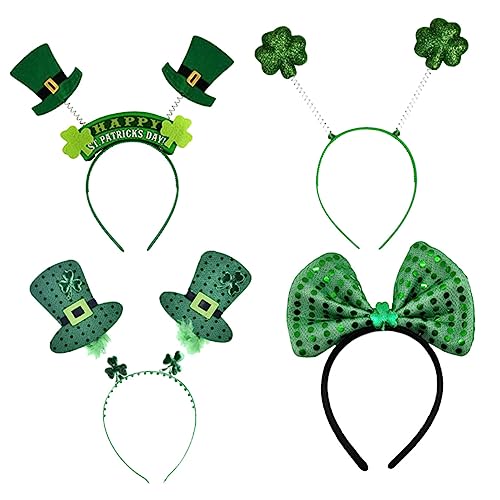 OUNONA 4 Stück Teiliges Patricks Day Haar Set Grün mit Glitzer Hut Kleeblatt und Schleife Lustiges Kostüm Haarschmuck für Party Festival Karneval und Bühnenauftritt von OUNONA