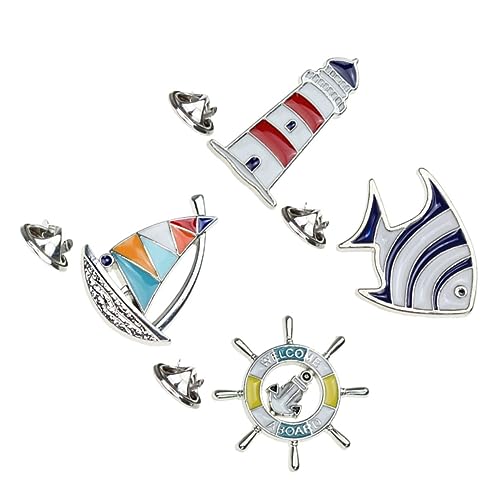 OUNONA 4 Stück Teiliges Set Kreative Mediterrane Stil Segelboot Leuchtturm Metall Brosche für Damen Adorable Kragen Pin Mode Bekleidungsaccessoire von OUNONA