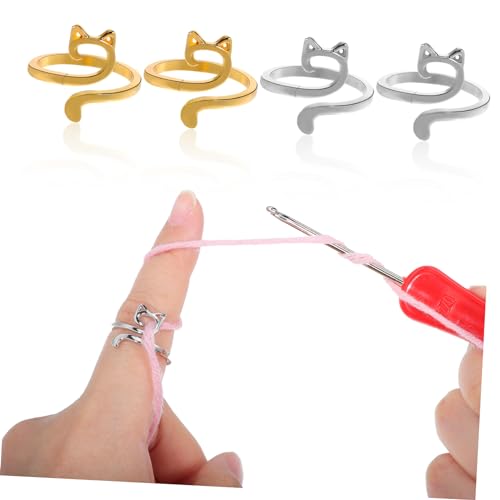 OUNONA 4 Stück Teiliges Verstellbare Garnführungsringe für Stricken und Häkeln Komfortable Fingerhüte mit Glatter Oberfläche Langlebig Gold und Silber Geeignet für Verschiedene von OUNONA