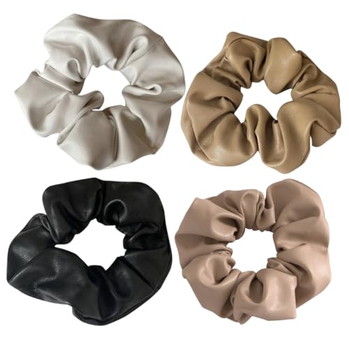OUNONA 4 Stück Weiche PU Leder Haargummis Elastische Pferdeschwanzhalter in Khaki Dunkelbraun Schöne Haargummis für Damen und Mädchen Vielseitig für Sport Alltag und Festliche Anlässe von OUNONA