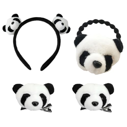 OUNONA 4 Stücke Teiliges Panda Haaraccessoire Set Niedliche Haargummis Haarspangen und Haarband für Mädchen für Partys und Alltagslooks Strapazierfähig und Bruchsicher von OUNONA