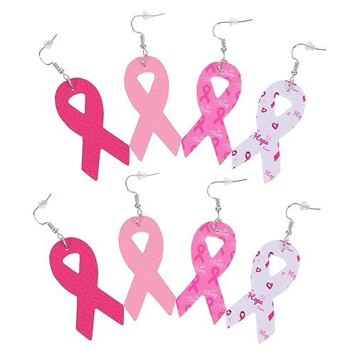 OUNONA 4paare Brustkrebs Schleife Ohrringe Aus Pu-material Für Damen Tropfenohrringe Mit Ribbon Kreative Ohrringe Für Brustkrebs Bewusstsein von OUNONA