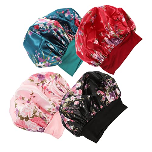 OUNONA 4 Stück Satin Schlafmütze für Damen Bequeme Haube aus Satin Geschmeidige Schlafhaube für für Nacht Duschhaube und Haarroutine von OUNONA