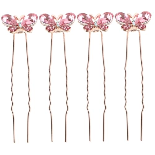 OUNONA 4pcs U-förmige Strass Schmetterling Haarclip Haarstifte Für Frauen Braut Haarnadel Hochzeit Haare Haar Schmuck Minimalist Haar Brötchen Stick von OUNONA