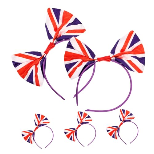 OUNONA 5 Stück Teiliges Britisches Flaggen Kopfschmuck Große Schleifen Haarreifen Elastisch Universelle Festliches Accessoire für Fußballfans Party und Kostüme von OUNONA