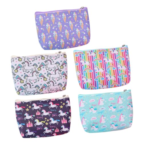 OUNONA 5 Stück Teiliges Einhorn Münzgeldbörse PU Ledermaterial Cartoon Design für Damen zur Aufbewahrung von Münzen Id Karten Kosmetik und für Freizeit und Reisen von OUNONA