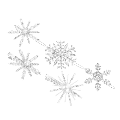 OUNONA 5 Stück Teiliges Glitzer Schneeflocken Haarspangen mit Perlen Leichte Haarklammern für Damen Eleganter Haarschmuck für Hochzeit Weihnachten und Festliche Anlässe von OUNONA