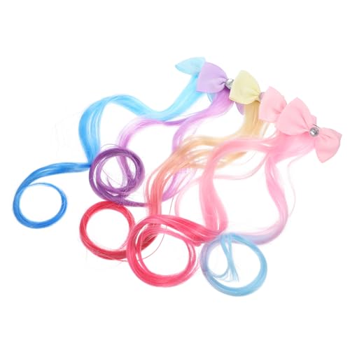 OUNONA 5 Stück Teiliges Haar für Mädchen Bunte Clip in Haarsträhnen mit Schleifen und Locken Schonende Anbringung Verschiedene Farbverläufe für Party Geburtstag und Festtage von OUNONA