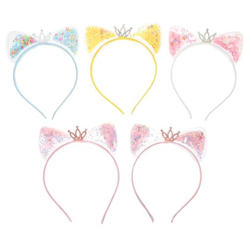 OUNONA 5 Stück Teiliges Katzenohren Haarreif mit Quicksand Pailletten Niedliches Cosplay Stirnband für Mädchen Party und Bühnenauftritte Komfortabel und Auffällig Zufällige Farbe von OUNONA