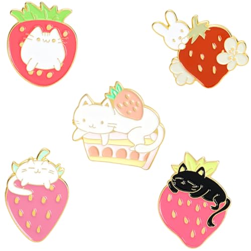 OUNONA 5 Stück Teiliges Niedliche Erdbeer broschen aus Langlebiger Cartoon anstecker für Kleidung Taschen Hüte und Rucksäcke Einfach zu Befestigen und Farbbeständig von OUNONA
