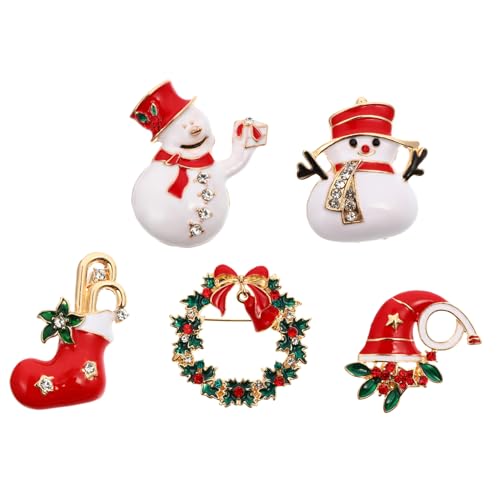 OUNONA 5 Stück Teiliges Weihnachts Broschen Bunte Polierte Anstecknadeln mit Festlichen Motiven Wie Schneemann und Weihnachtsstiefeln Dekorativ für Kleidung und Zufällige Zufällige Farbe von OUNONA