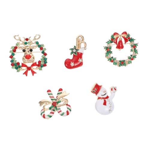 OUNONA 5stücke Weihnachtsbrosche Aus Hochwertiger Legierung Weihnachtsparty-brosche Kleidungsbrosche Dekor Dekorative Weihnachtsbrosche Legierung Breastpin Revers Pin von OUNONA