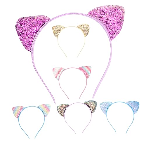 OUNONA 6 Stck Teiliges Pailletten Katzenohren Haarreif für Mädchen Leichte Kopfbedeckung mit Glitzernden Katzenohren Komfortabel und Vielseitig für Kostüm und Themenpartys Karneval von OUNONA