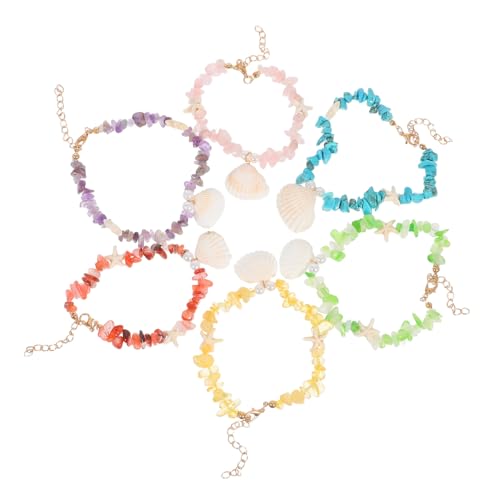 OUNONA 6 Stück Boho Fußkettchen Verstellbare Strand Schmuck aus Natürlichen Steinen und Muscheln Handgefertigte Bunte Perlen Fußkette für Damen Sommerurlaub Beach Surfer Accessoire von OUNONA