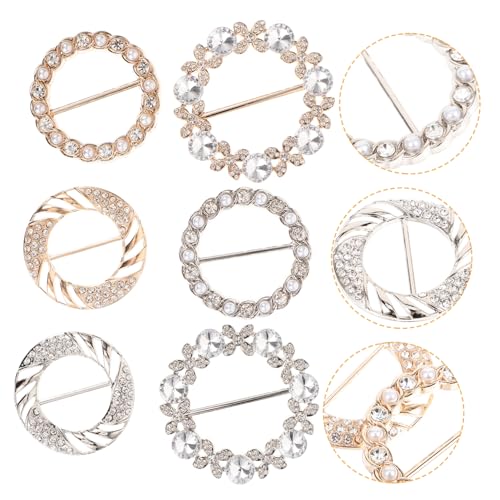 OUNONA 6 Stück Schalclips mit Strass Runde Schnallen für Schals Vielseitige und Dekorative Tuchspangen Perlmetall Verschiedene für Damenbekleidung von OUNONA