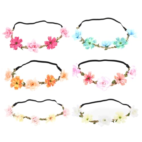 OUNONA 6 Stück Teiliges Braut Blumenhaarband Elastischer Blumenkranz für Damen und Mädchen Farbenfrohes Stirnband für Hochzeit Festival Fotoshooting und Party Bequemes Haarschmuck von OUNONA