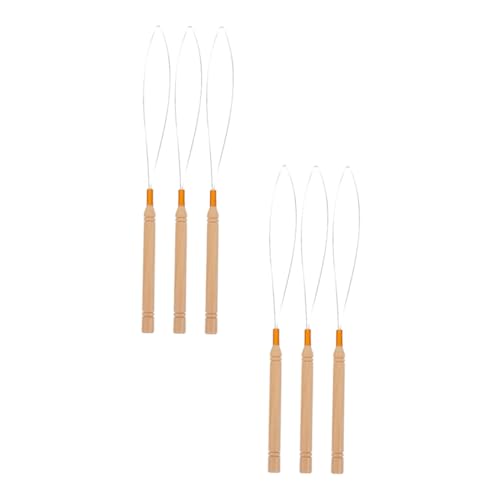 OUNONA 6 Stück Teiliges Haarverlängerungs Werkzeugset Mikroring Schlaufe aus mit Holzgriff Rutsch Häkelnadel für Micro Ring Extensions Ziehnadel für Haarverlängerung DIY und von OUNONA