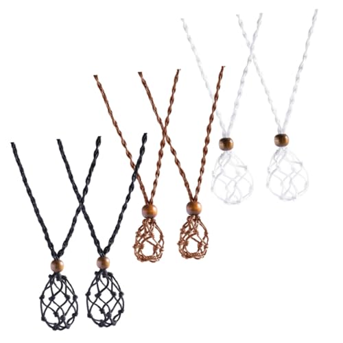 OUNONA 6 Stück Verstellbare Handgewebte Netzbeutel Halskette mit Braunen Weißen und Schwarzen Kristallhaltern zum DIY Steinanhänger Schmuck für Damen von OUNONA