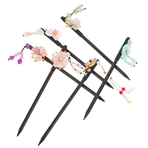 OUNONA 6stücke Haarstäbchen Für Frauen Chinesische Haarnadel Aus Holz Vintage-haarnadel Mit Quaste Und Blumen Haarstab Für Dutts Formelles Haaraccessoire Geeignet Für Hochzeiten Bälle Ban von OUNONA