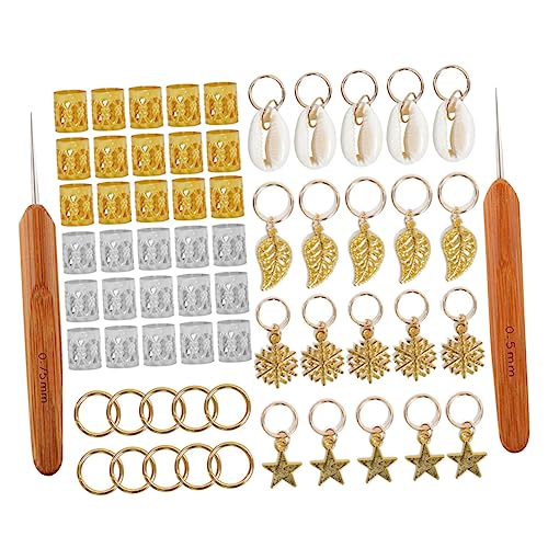 OUNONA 82 Stück Dreadlocks Haarschmuck Set Metall Haarringe Holzgriffe Kreative Haarmanschetten für und Mädchen Bunte Auswahl Ringe Holzgriffe von OUNONA