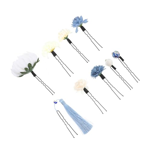 OUNONA 9 Stück Teiliges Set Japanischer Kimono Haarnadeln aus Seidenstoff mit Chrysanthemenblüten und Quasten Wiederverwendbarer Traditioneller Haarschmuck für Damen für Fotos von OUNONA