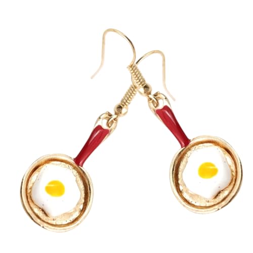 OUNONA Asymmetrische Kleine Rote Ohrstecker Kreative Spachtel und Spiegelei Design Leichte Ohrringe für Frauen und Studenten Originelles Langlebiger Ohrschmuck von OUNONA